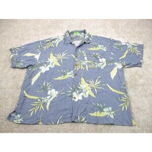 Tommy Bahama Shirt Men 2XL XXL Blue Floral Print Silk Blend Camp Button Up *